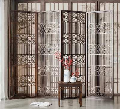 新中式镂空花纹屏风3D模型下载